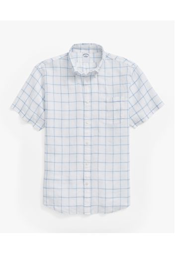 Camicia Sportiva Bianca In Lino Tartan Con Collo Button-down - Uomo Camicie Sportive Bianco Xl