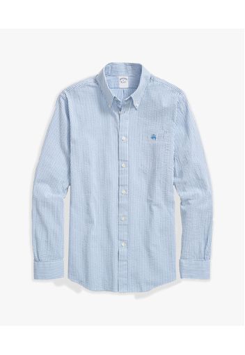 Camicia Blu A Righe Regular Fit In Cotone Seersucker Con Collo Button-down - Uomo Camicie Sportive Blu Xs