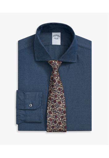 Camicia Blu Slim Fit In Chambray Di Cotone Con Collo Semi Francese - Uomo Camicie Eleganti Blu 17