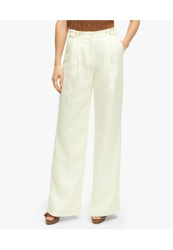 White Pleated Wide-leg Linen Trousers - Donna Pantaloni Casual Marshmallow 16