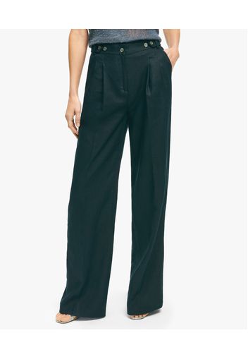 Navy Pleated Wide-leg Linen Trousers - Donna Pantaloni Casual Navy 14