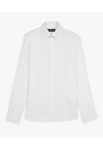 White Linen Button Down Casual Shirt - Uomo Camicie Sportive White Xxl
