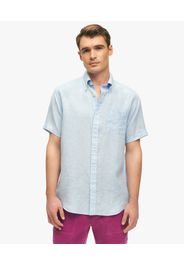 Camicia Sportiva Azzurra Regular Fit In Lino A Maniche Corte Con Collo Button-down - Uomo Camicie Sportive Blu Chiaro L