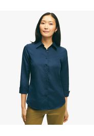 Navy Fitted Stretch Cotton Sateen Three-quarter Sleeve Blouse - Donna Camicie E T-shirt Navy 2