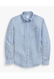 Camicia Sportiva Blu E Bianca A Righe Regular Fit In Lino Con Collo Button-down - Uomo Camicie Sportive Blu Xs