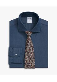 Camicia Blu Slim Fit In Chambray Di Cotone Con Collo Semi Francese - Uomo Camicie Eleganti Blu 17