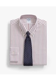 Striped Slim Fit Cotton Dress Shirt With Button Down Collar - Uomo Camicie Eleganti Burgundy 15