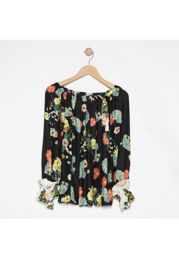 Blusa motivo floreale - nero e multicolore