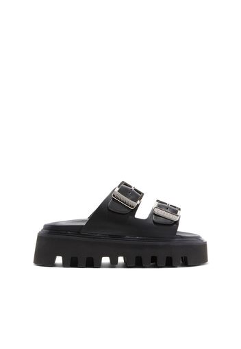 Buckles Leather Slides, Flats  , Nero, Pelle di vitello