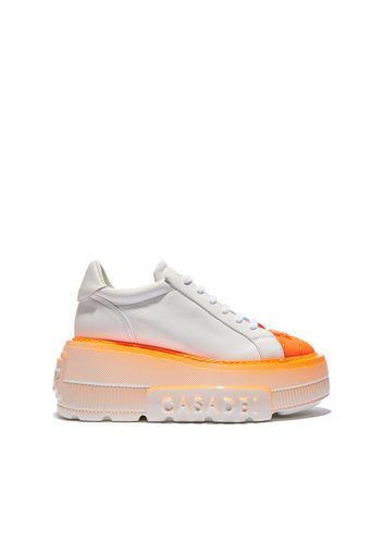 Nexus Fluo Sneakers, Suola XXL, Bianco e Orange, Pelle di vitello