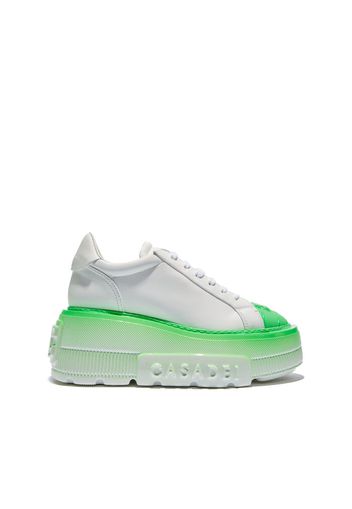 Nexus Fluo Sneakers, Suola XXL, Bianco e Green, Pelle di vitello