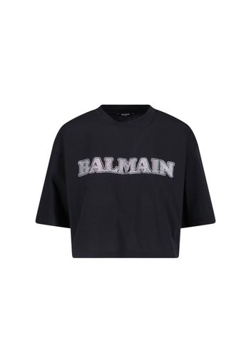 balmain t-shirt crop logo strass