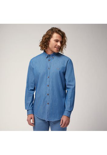 Camicia In Denim Di Cotone Stretch, Blu Denim, Taglia: XXL