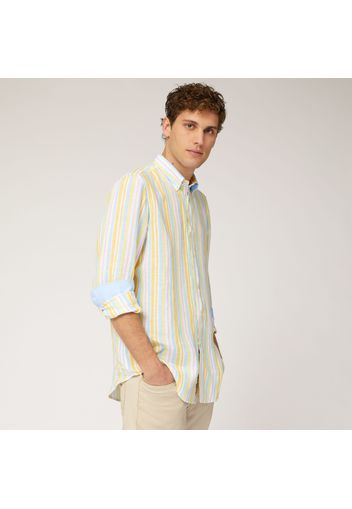 Camicia In Lino A Righe, Bianco, Taglia: XXL