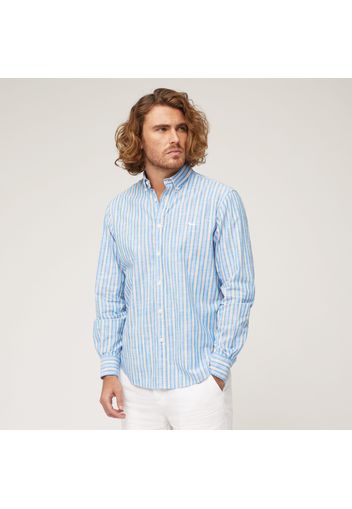 Camicia In Cotone Fiammato A Righe, Azzurro, Taglia: L