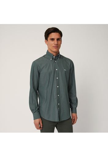 Camicia A Righe In Puro Cotone, Verde, Taglia: L