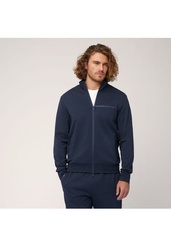 Felpa Full Zip In Cotone Con Dettagli Termosaldati, Blu Navy, Taglia: M