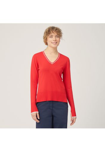 Pullover Slim In Misto Viscosa, Rosso Chiaro, Taglia: XS