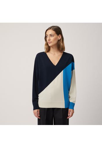 Maxi Pullover Color Block, Blu, Taglia: M