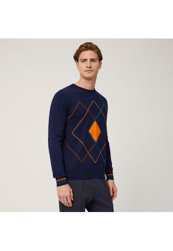 Pullover Con Motivo Argyle, Blu, Taglia: L