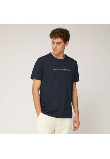 T-Shirt Con Lettering E Logo, Blu Navy, Taglia: XL