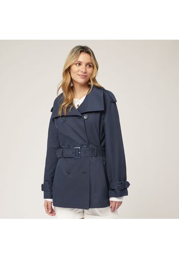 Trench In Misto Cotone, Blu Navy, Taglia: 42