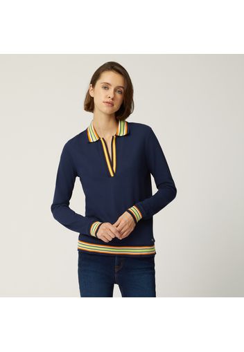 Long-sleeved Polo Shirt With Contrast Details - Donna Polo Blu Navy Xs