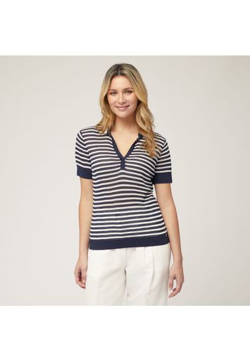 Polo Traforata A Righe, Blu Navy, Taglia: XS