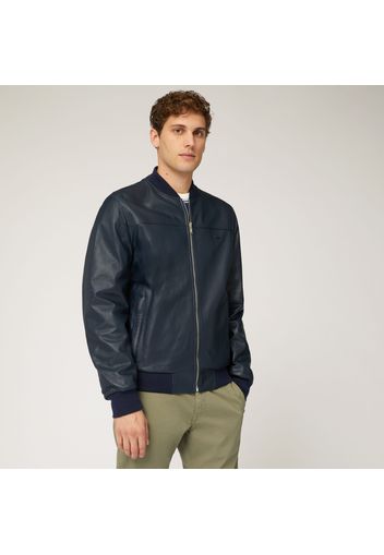 Bomber Reversibile In Nappa, Blu Navy, Taglia: S