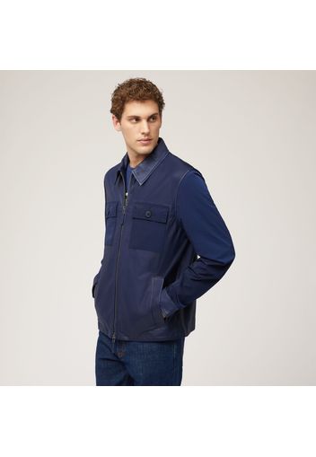 Overshirt In Pelle E Nylon, Blu Navy, Taglia: 4XL