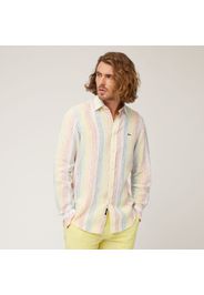 Camicia In Lino A Righe Arcobaleno, Bianco, Taglia: S