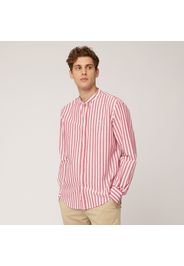 Camicia In Lino E Cotone A Righe Con Collo Alla Coreana, Rosso Chiaro, Taglia: L