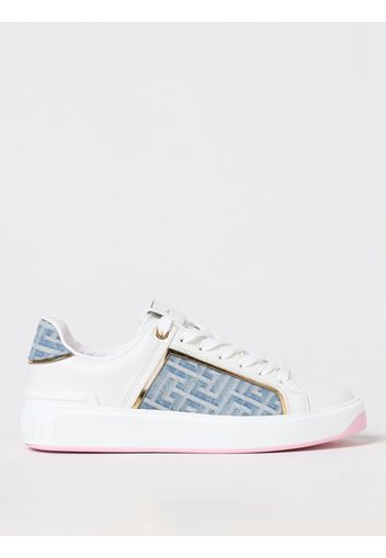 Sneakers Balmain in pelle e denim con monogram jacquard