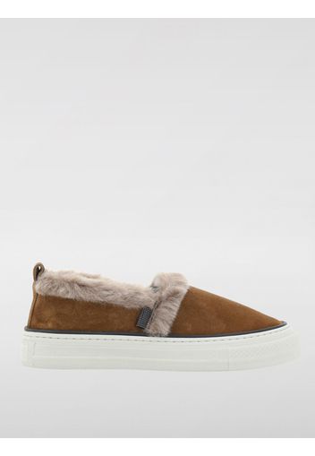 Sneakers Brunello Cucinelli in camoscio e pelliccia con monile