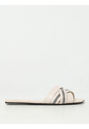 Sliders Brunello Cucinelli in pelle con monile nickel-free