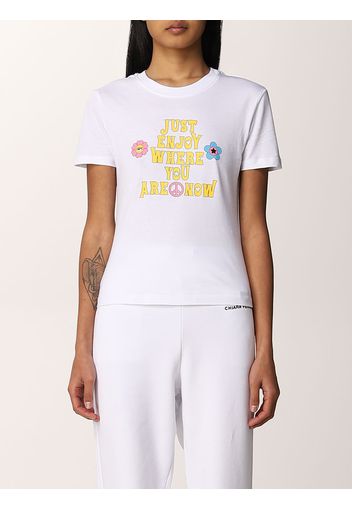 T-shirt Chiara Ferragni con stampa just enjoy where you are now