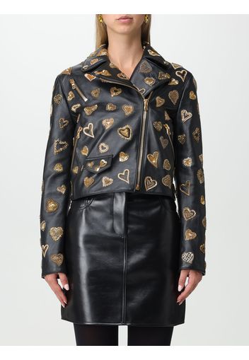 Giacca Moschino Couture in pelle con cuori ricamati