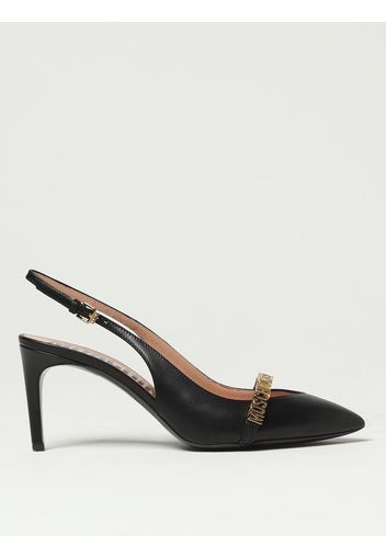 Slingback Moschino Couture in pelle con lettering logo in metallo