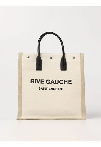 Borsa Rive Gauche Saint Laurent in canvas e pelle con logo stampato