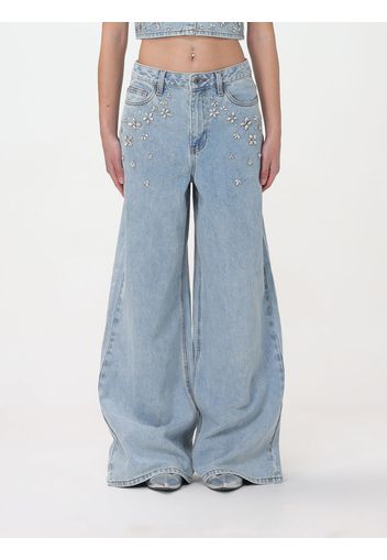 Jeans oversize Self-Portrait in denim con strass