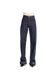Jeans Loose a vita media con dettagli di bottone lungo l'orlo donna