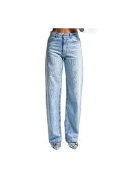 Jeans Loose vita media cotone rigido donna  Rhinestone