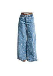 Jeans Palazzo Wide Leg stampato floreale vita media donna