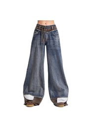 Jeans Palazzo Wide Leg vita alta con dettagli decorativi sottili cotone rigido donna