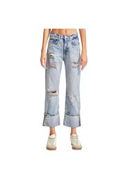 Jeans Straight con orli piegati vita alta donna