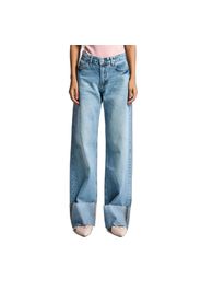 Jeans Straight con dettaglio orlo risvolto vita alta cotone donna