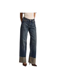Jeans Straight con dettaglio orlo risvolto vita alta cotone donna