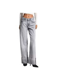 Jeans Straight con dettaglio orlo risvolto vita alta cotone donna