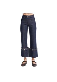 Jeans Straight vita alta dettagli decorativi sottili elasticizzati donna