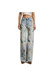 Jeans Straight alta vita flattering con dettagli di conchiglie ricamati donna